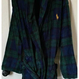 Polo Ralph Lauren Big Pony Shawl Collar Plush Robe Wrap Blackwatch Plaid S/M